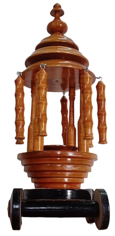 Thenkumari Miniature Chariot for Pooja Room & Home Decor Handcrafted Wooden Temple Car - Decorative Showpiece for Pooja & Home (18 X 18 X 42 CM)
