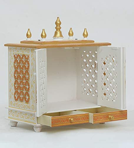 Jodhpur Handicrafts Wood Home Temple, Pooja Mandir, Pooja Mandap (White, LXBXH 20X12X24 Inch)