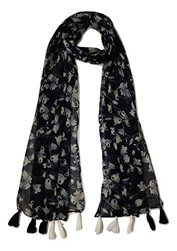 StoleVilla™ Women's Printed Chiffon Multicolored Scarf and Stoles with Tassels - Set of 2 (ST040)