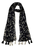 StoleVilla™ Women's Printed Chiffon Multicolored Scarf and Stoles with Tassels - Set of 2 (ST064)