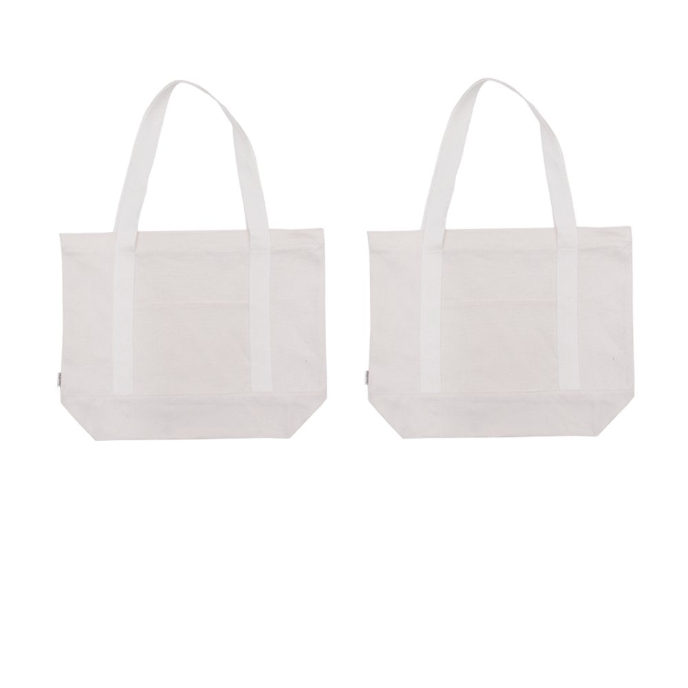 Augbunny Heavy Duty 100% Cotton Canvas Zipper Beach Shoulder Grocery Tote Bag With Outer Pocket 2-pack