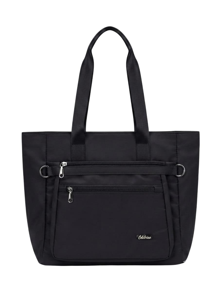 CELEBRINO Spacious Tote Handbag for Women | Nylon Hand Bags with Multiple Zip Compartments | Waterproof Large Shoulder Bag for Office, College, Travel & Shopping | Multi Pocket Zipper Handbags