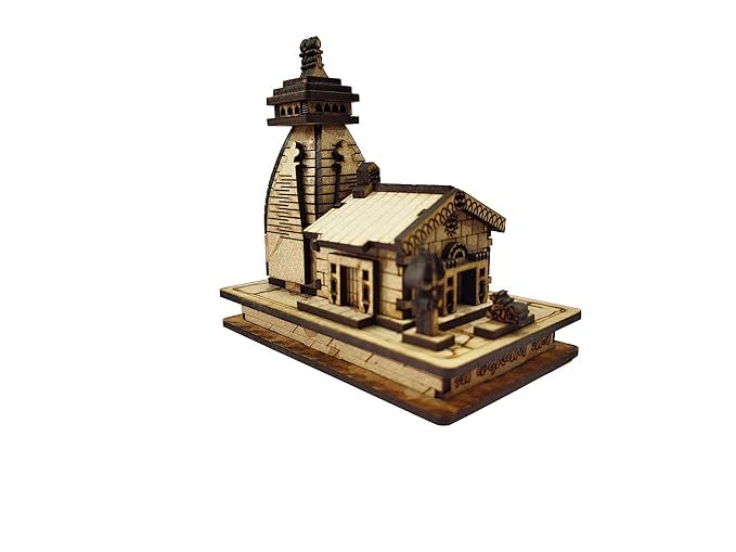 SriMaa Ventures: Mahadev Kedarnath Dham Temple The Place of Light in Wood Miniature Small | Hand Crafted Wooden Temple for Gifting, ShowPiece, Temple