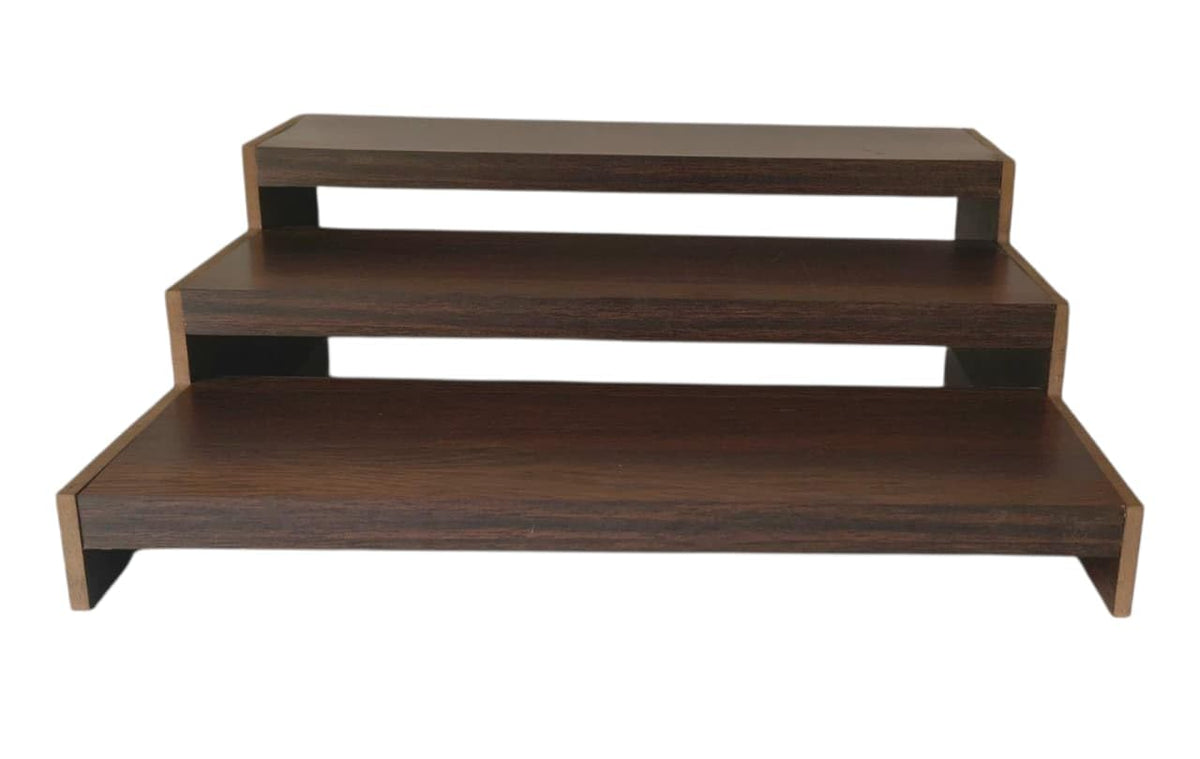 Traditional Teak Wooden 3-Tier Display Stand, Brown, Temple Structure, Religious Theme, Mandir Chowki
