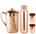 KC Copper Water Bottle and Jug Combo Set - 1000 ml Bottle, 2000 ml Jug, 2 Glasses - Brown