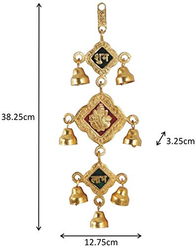 Prince Home Decor & Gifts Ganesha Motif with Bells Aluminium Metal Door Hanging (12.7 cm x 3.2 cm x 38.25 cm, Multicolor)