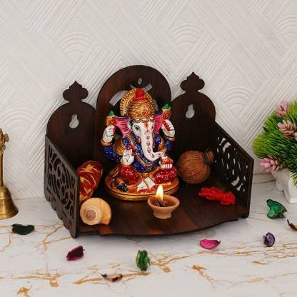 SHREE RAM IMPEX Wooden Readymade Wall Mounted Hanging Temple for Home for Pooja, Room Mandir, Shop and Office (OM)