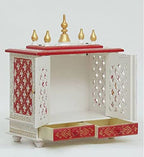 Jodhpur Handicrafts MDF Wood Home Temple Puja Mandir Home Temple Pooja Mandir with Door Pooja Room Stand (18 inch x 9 inch x 22 inch, White & Red)