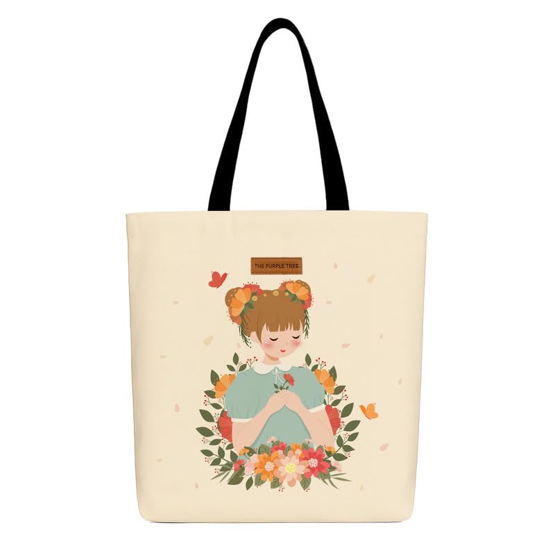 The Purple Tree Eco-Friendly Canvas Tote Bag, Sustainable, Reusable Shopping, Beach, Travel or Everyday Tote, Wide Tote Bag, little Girl