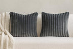AWARD VELVETS Premium Faux Rabbit Fur Plush Luxury Soft Fluffy Striped Decorative Throw Pillow/Cushion Covers for Sofa, Couch, Living Room - (Dark Grey, 16 x 16 inch) Set of 1