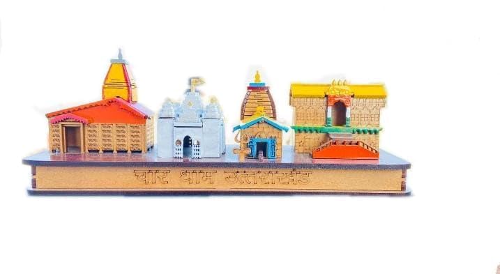 Chardham 3D Wood Tempal for Home Decoration and Gift kedarnath, Badrinath,Yamunotri, Gangotri Wooden Handmade Temple