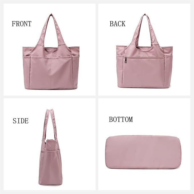 Voroly Tote Bag Women Casual Handbag Shoulder Bag Purses with Zipper and Pockets for Work School Gym Travel Shopping (PINK)