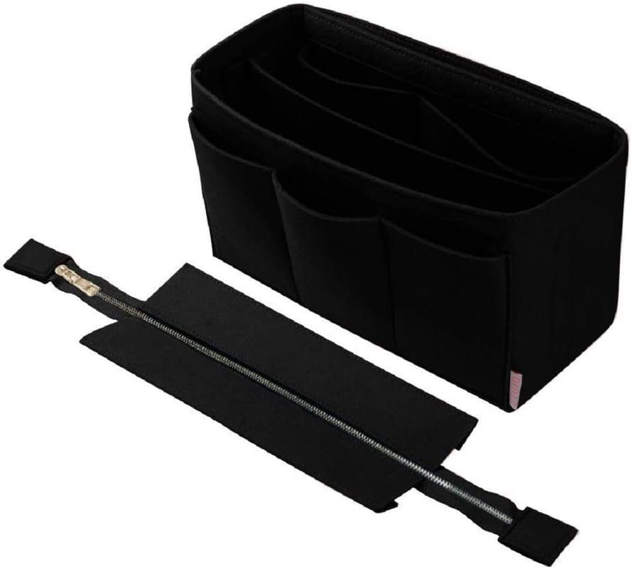 SYUTAM Felt Purse Organizer Insert for Ladies Handbag, Tote, Shoulder Hobo Bag Storag, Storage Compartment with Detachable Zipper Cover-Black(11.4x5.9x7.1) inch(Large)