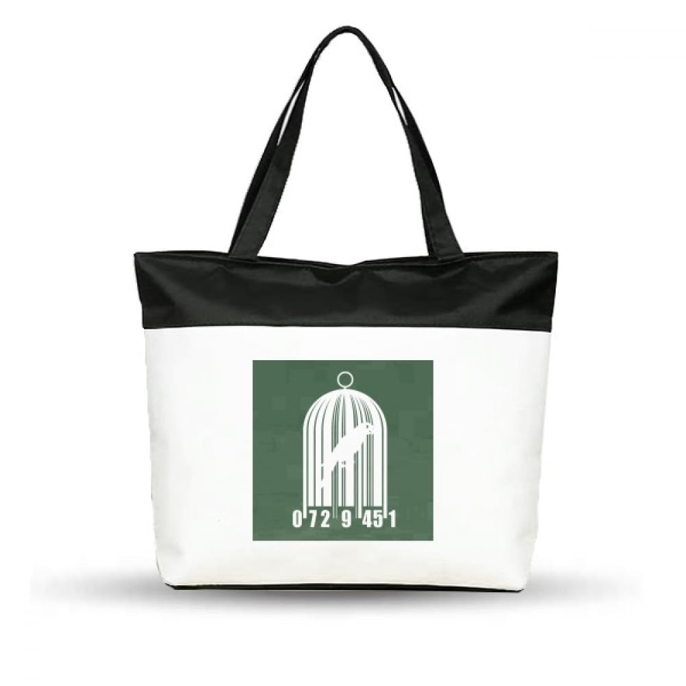 3NH® Barcode Shopping Scanning Birdcage Cotton Canvas Tote Bag