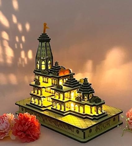 VRCT Ram Mandir Ayodhya 3D Model Wooden Temple with Light (6X4) INCH
