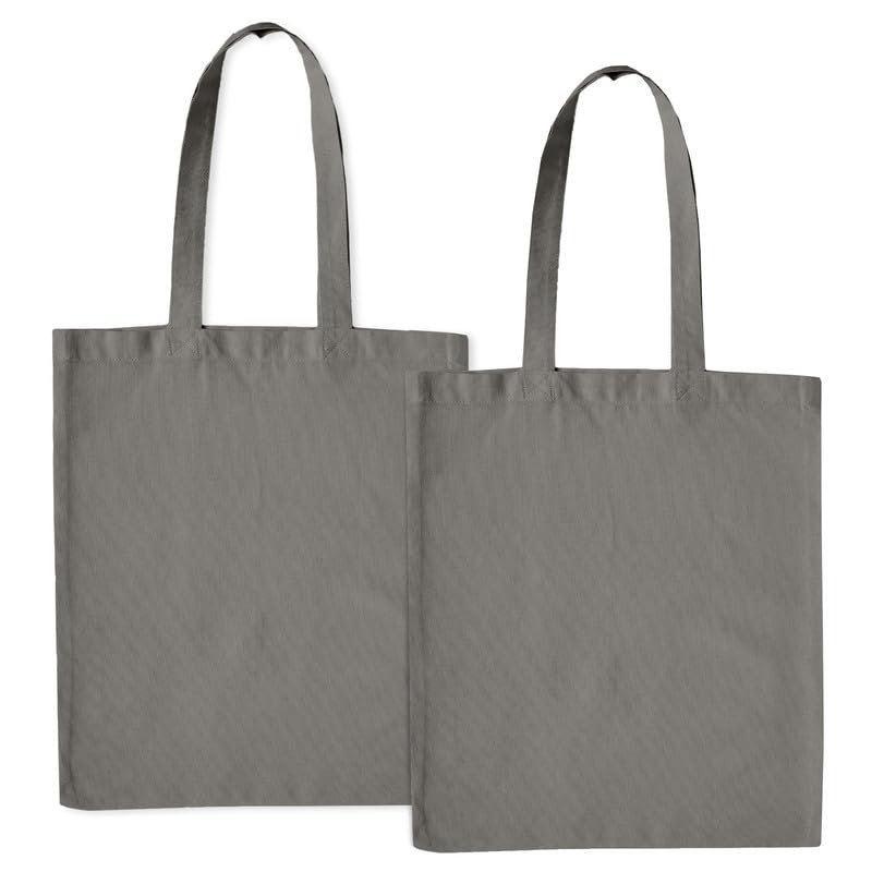 Encasa XO Cloth Tote Bag (Pack of 2) - Grey Colour Canvas Cotton Bag | Reusable-Multi-Pack with Extra Strong 13 Handle | Holds 15 Kgs | Multipurpose Grocery Carry Bag For Men & Women