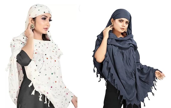 COMBO Women Cotton Stylish Hand Printed Scarf - Anti Pollution Full Face Cover With UV Sun Rays Protection Scarf (GREY-WHITE)