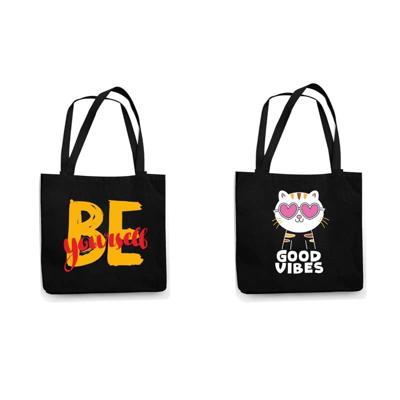 TheYaYaCafe Cotton Printed Tote Bag combo of 2|Multipurpose bags| Reusable Bags |Lightweight|Eco-friendly Grocery Bags