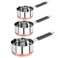 Copper Bottom Sauce Pan Tea Maker Milk Coffee pan bhgoni Stainless Steel Sauce Pan with Handle, Flat Base, Tea Pan, Milk Pan Tapeli Patila, Pot (Set of 3)
