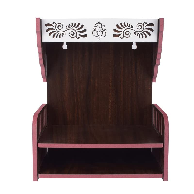 YIXT Wooden Temple for Home with Storage Space – 30×16×25 CM | Compact MDF Pooja Mandir with Drawer & Shelf | Tabletop Puja Ghar for Home & Office