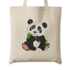 Reusable Cotton Fabric Cute Panda with Bamboo Design Printed Tote zipper Bag Ideal for Travel Shopping College & Office Use (TBIS1)