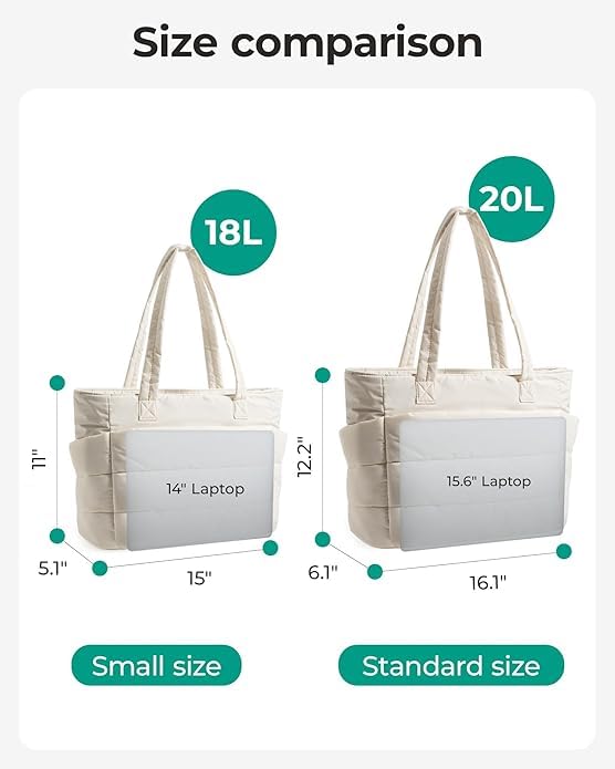 Tote Bag for Women, Lightweight Puffy Tote Bag with Compartments Shoulder Bag Handbag for Travel, Work, Gym, Beige, Standard, Puffy
