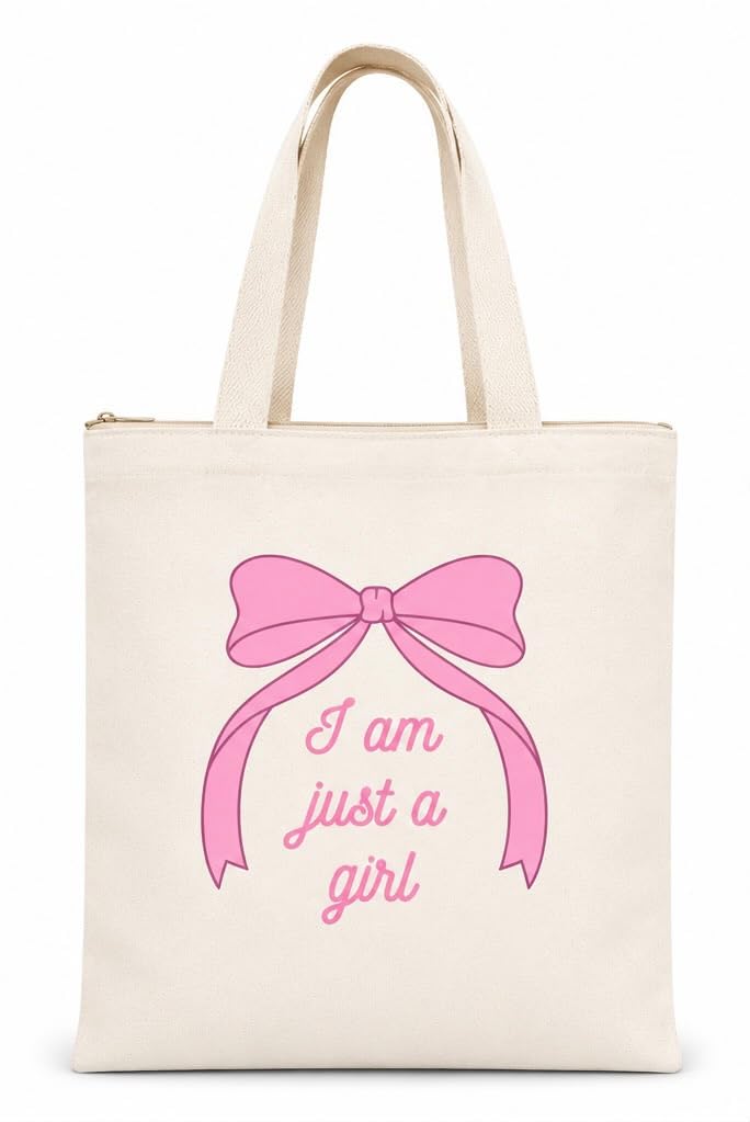 THE PEARLS STUDIO Canvas Tote Bag for Women & Girls | Reusable Shopping Bag | (PINK BOW)