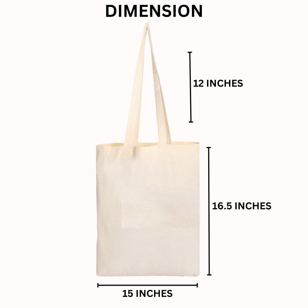 MAINDAIS Cotton Tote Shopping Bags With Extra Strong 12’’ Handle | Hold 15 Kg | Washable, Reusable, Eco Friendly Biodegradable Multipurpose Use Grocery Bag Natural(Pack Of 2)