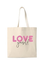 Peach Blossom Reusable Tote Bags, 100% Cotton Shopping/Grocery Bag, Multi-Purpose Bag 5kgs Capacity, Single Pack (Cbag_White_Loveurself)
