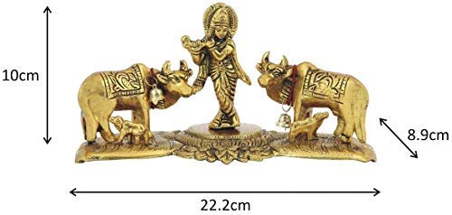Prince Home Decor & Gifts Cow Pair with Krishna Standing Home Decor Luck Holy with Calf Statue Spiritual Showpiece (Multicolour)