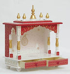 Jodhpur Handicrafts MDF Wood Home Temple Mandir for Big Size Temple for Home with Door Pooja Stand for Home Wall Mount(18 inch x 9 inch x 22 inch, White & Red) Jord702WR