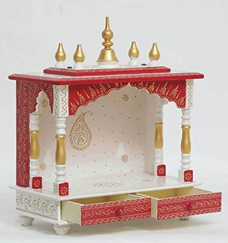 Jodhpur Handicrafts MDF Wood Home Temple Mandir for Big Size Temple for Home with Door Pooja Stand for Home Wall Mount(18 inch x 9 inch x 22 inch, White & Red) Jord702WR