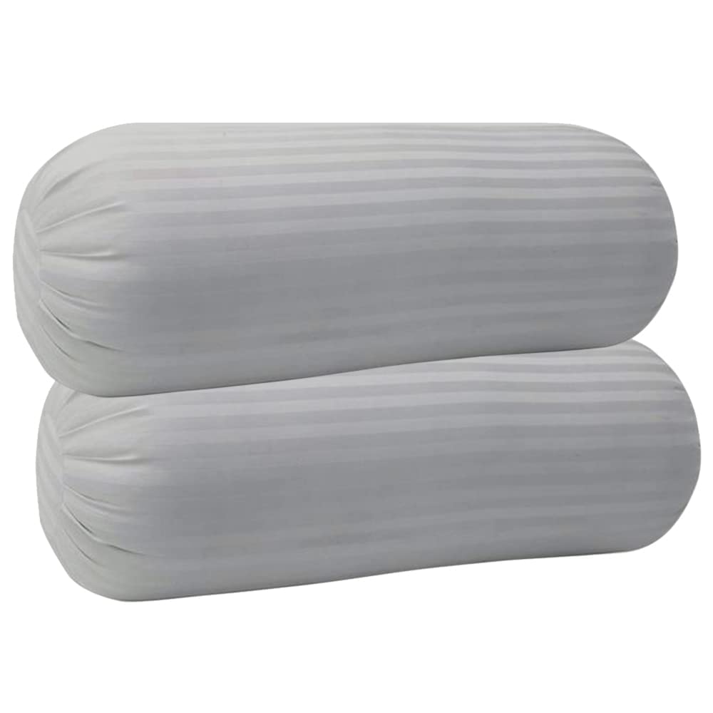 Trance Home Linen 100% Cotton 16x32 inch 200TC Striped Bolster Cover | Round Bed Side Long Bolster Pillow Cover to fit 24 Length 9 Dia | Pack of 2 Bolster Cover only (16x32 inch,Silver Grey)