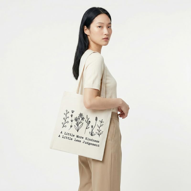 The Korhean Store A Little More Kindness Aesthetic Tote Bag for College, Travelling, Shopping, Office, Beach & Daily Use, Ecofriendly & Reusable, Premium Canvas Cotton