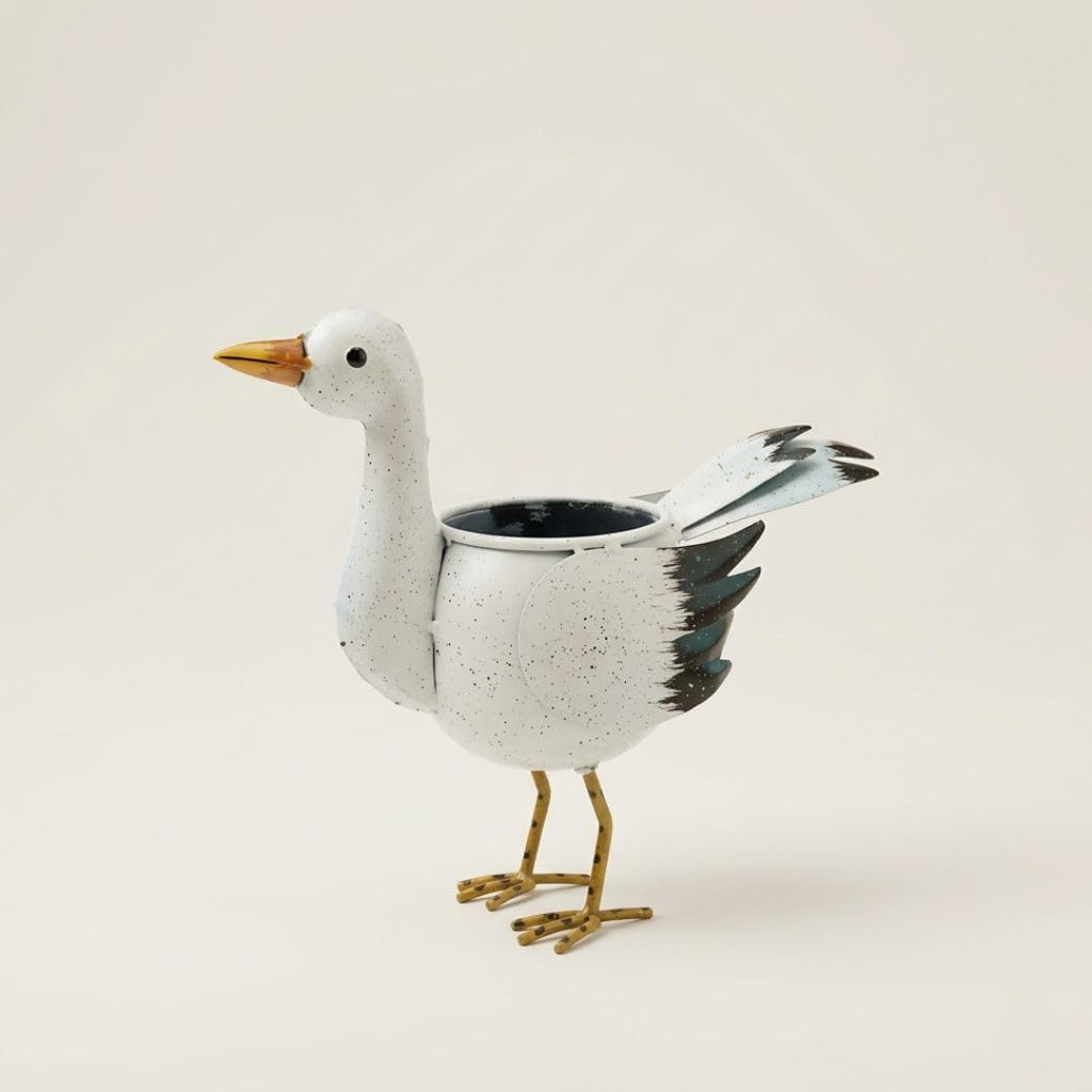 ATRANGI STUDIO Seagull Shape Handpainted Metal Planter | Decorative Planter for Indoor Outdoor Plants | Perfect for Succulent | Home, Balcony, Garden Decor | 9 × 4 × 9 inches (White)