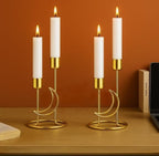 URBAN INSPIRATIONS Moon Style Candle Holder Set of 2 | Golden Metal Candle Stand for Home Décor, Living Room, Bedroom & Dining Table | Modern Minimalist Gift Items