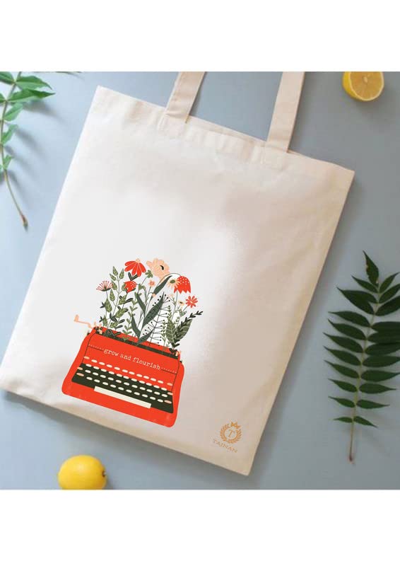 TAJNAN Reusable Tote Bags - 100% Organic Cotton Grocery Bag, Multi-Purpose, Eco-Friendly, Sturdy Canvas with 15kgs Capacity - Multiple Stylish Designs, Perfect Valentine's Gift
