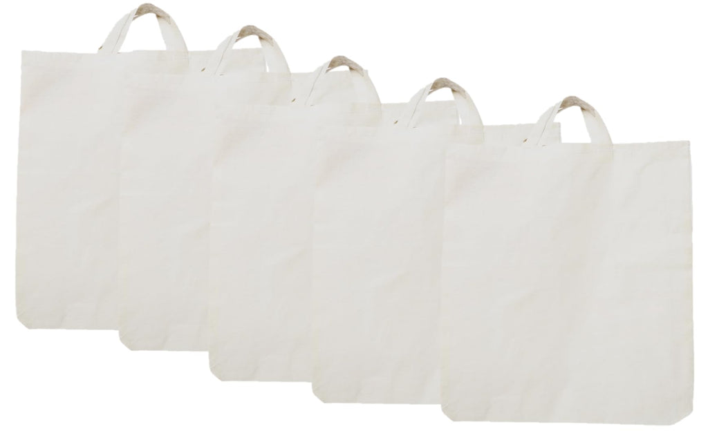 LUSKA Cotton Grocery Shopping Bags (Pack of 5) | with Handles | Hold 7 kg | 15 x 17 | White Hand-Made Reusable Eco Friendly Biodegradable Jhola Bag | Grocery Bags for Shopping | Gift Bags