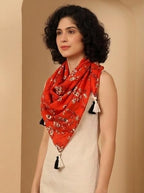 tweedle Pure Cotton Summer Scarf for Women,soft, Printed, Breathable Stole for Sun and Wind Protection - Orange