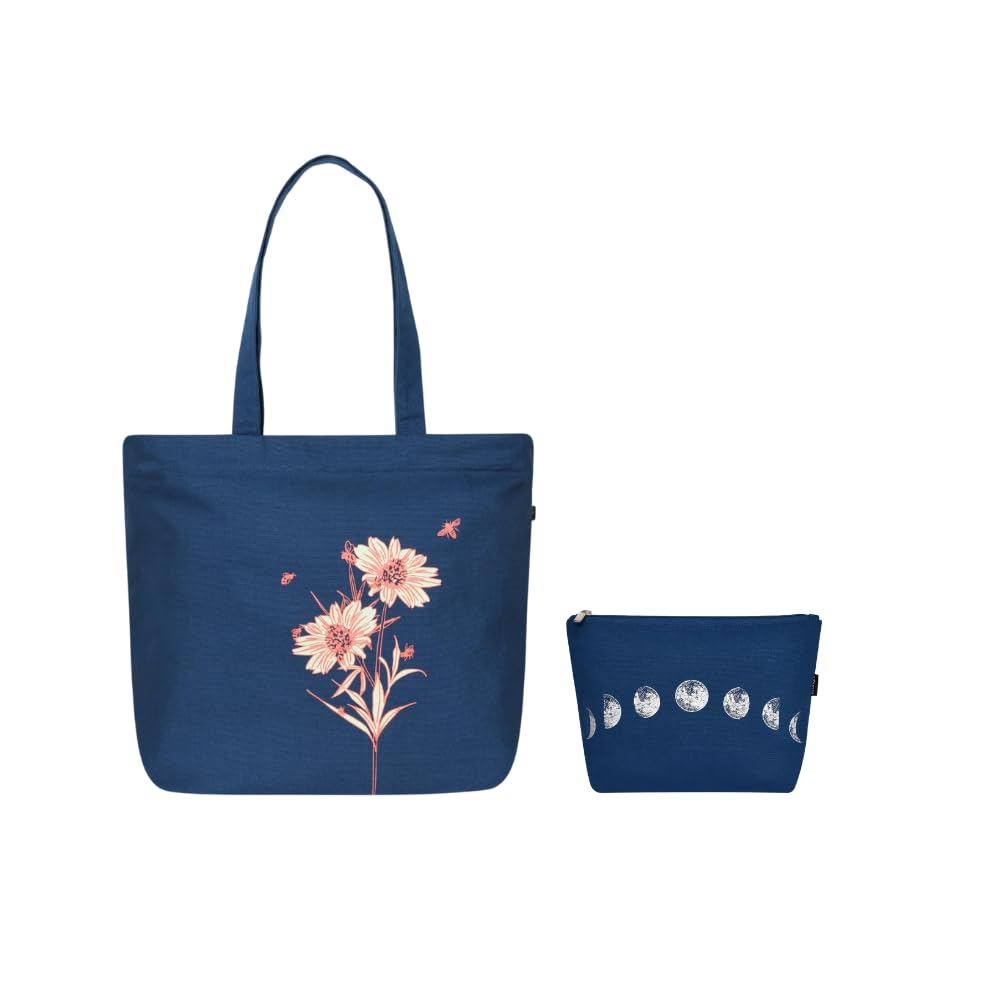 Eco Right Large Canvas Tote Bag for Women with Cosmetic Pouch, Zipper Handbags for Women Inner Pocket for Shopping, Office & Daily Use(Tote & Cosmetic Pouch)
