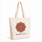 Cotton Canvas Tote Bag for Women, 100% Cotton 330 GSM Reusable Shopping Bag, Large Eco Friendly Shoulder Tote for College, Office, Grocery & Travel, Mandala Flower Print