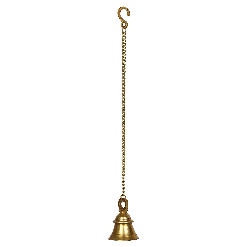 ARTVARKO Brass Hanging Bell Ghanti for Home Temple Decor Pooja Room Mandir, Puja Bell with Sound, 20 Inches Long Brass Chain & Hook, Ideal Religious Gift