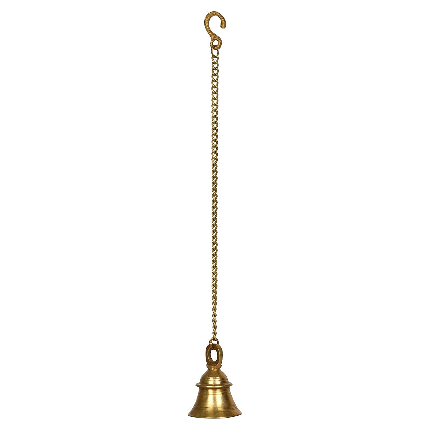 ARTVARKO Brass Hanging Bell Ghanti for Home Temple Decor Pooja Room Mandir, Puja Bell with Sound, 20 Inches Long Brass Chain & Hook, Ideal Religious Gift