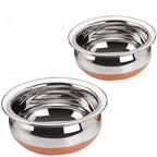 ALWAFLI 2 pcs Stainless Steel Copper Bottom Kitchen Serving, Cooking Bowl | Handi Set | Biryani Handi for Kitchen & Restaurant | Cookware Set | (2 pcs)