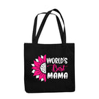 TheYaYaCafe Mother Day Printed Canvas Cotton Black Tote Bag with Zipper for Mother, Tote Bag for Mom | Multipurpose bag | Lightweight