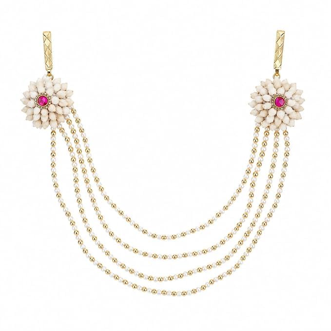 Anuradha Art Jewellery Beautiful Mogra flower Jewellery Combo Set With Pink & Green Stone | Handmade Maharashtrian Floral Jewellery | Haldi, Mehendi, Wedding, Festival & Bridal Wear |For Baby Shower | For Womens & Girls. (Pink & green)