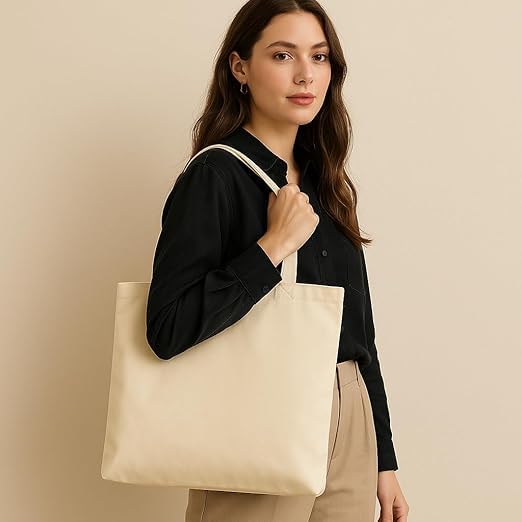 DASKHAT Reusable Tote Bags|100% Organic Cotton Shopping/Grocery Bag| Eco-Friendly,Multi-Purpose Bag| Sturdy Canvas Bags | Perfect Ideal Gift with Free Travel Pouch Size -16x14” (3)