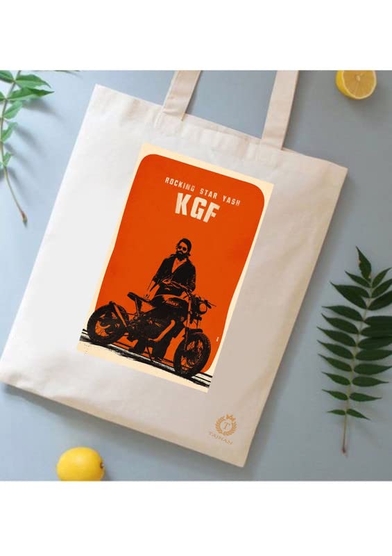 TAJNAN Reusable Tote Bags|100% Organic Cotton Grocery Bag|Eco-Friendly, Multi-Purpose Bag|Sturdy Canvas Bag with 15kgs Capacity | Multiple Stylish Designs,Pack of 1(KGF2 Bag)