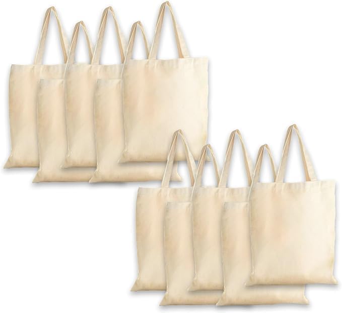 Urban Eco Canvas Tote Bags, Multi-purpose,Plain Cotton Bag,Ecofriendly,Reusable,Ideal for Gift, DIY activities, Summer Vacation Camp, Fabric Painting Classes,Pack of 10