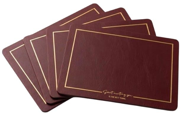 Dribble Premium PU Leather Placemats Set of 4, Double Layer Waterproof Heat Resistant, Non-Slip Easy Clean Dining Table Mats for Kitchen, Dining & Office Desk, Reversible & Smooth Finish-Maroon Kafalo